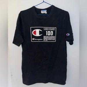 Vintage-RARE Champion 100 Big Logo. Size adult Meduim. Black 90s T-Shirt
